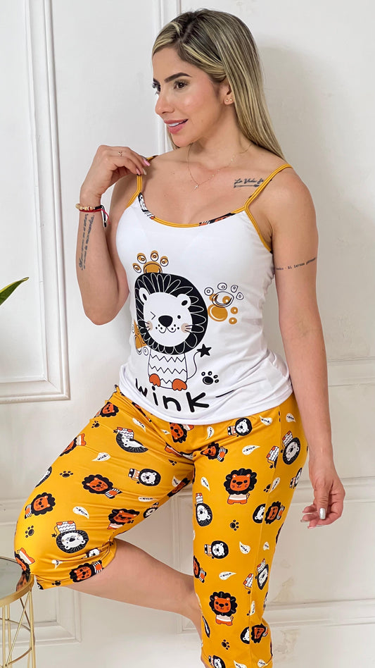 PIJAMA CAPRI DAMA LEON MOSTAZA