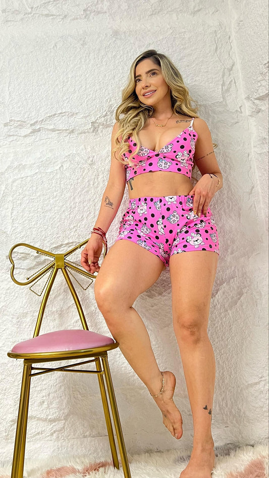 PIJAMA SHORT TOP OSO FUCSIA