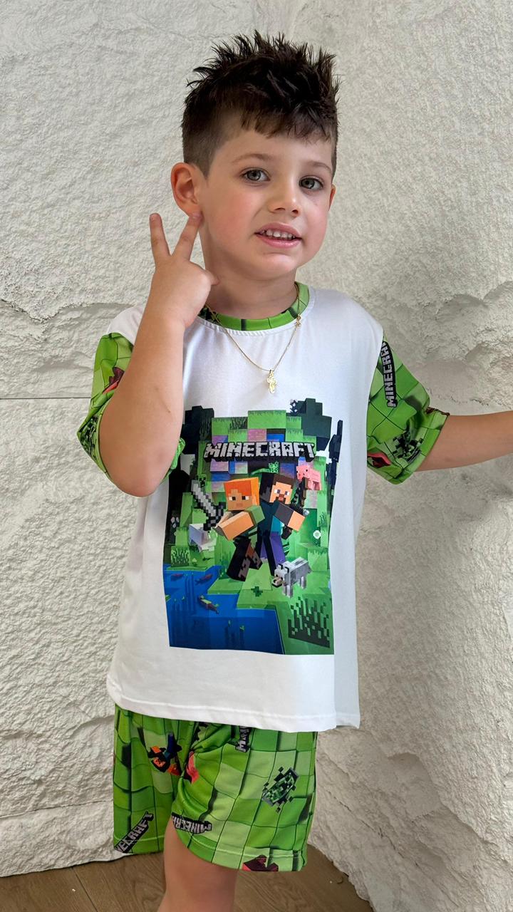 PIJAMA SHORT NIÑO MINECRAFT