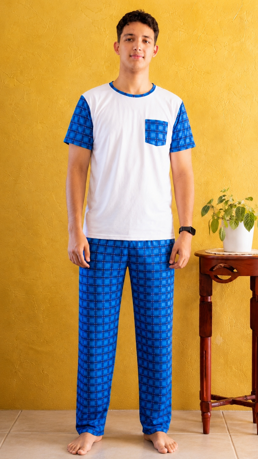 PIJAMA HOMBRE PANTALON CUADROS AZULES