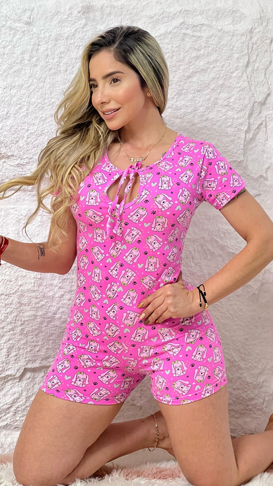 PIJAMA ENTERIZO PERRO FUCSIA