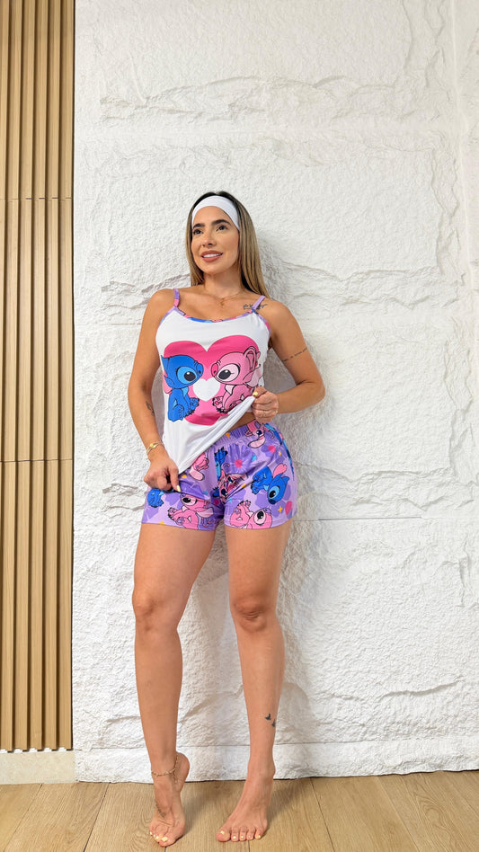 PIJAMA SHORT DAMA STITCH