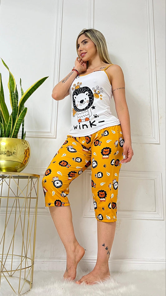 PIJAMA CAPRI DAMA LEON MOSTAZA