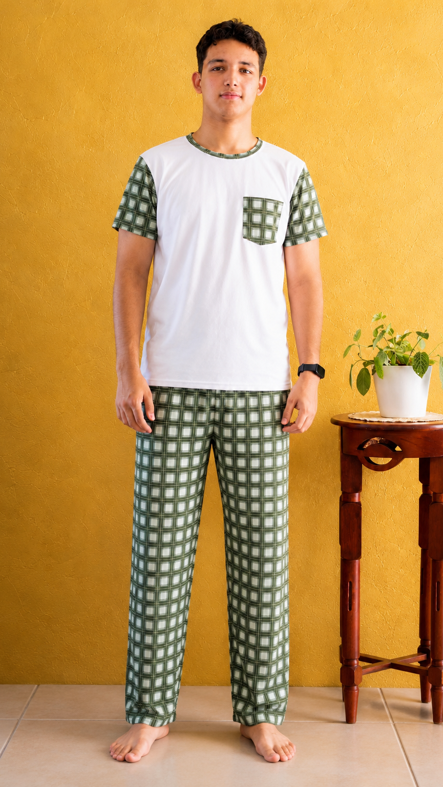 PIJAMA HOMBRE PANTALON CUADROS VERDES