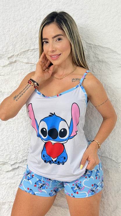 PIJAMA DAMA SHORT TIRAS STITCH