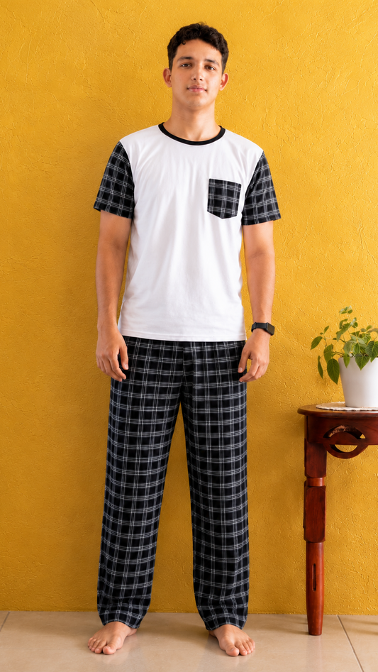 PIJAMA HOMBRE PANTALON CUADROS NEGROS