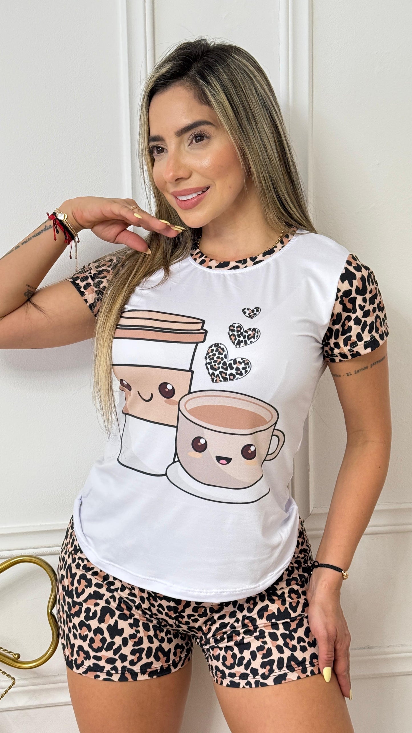 PIJAMA DAMA SHORT CAFÉ PRINT